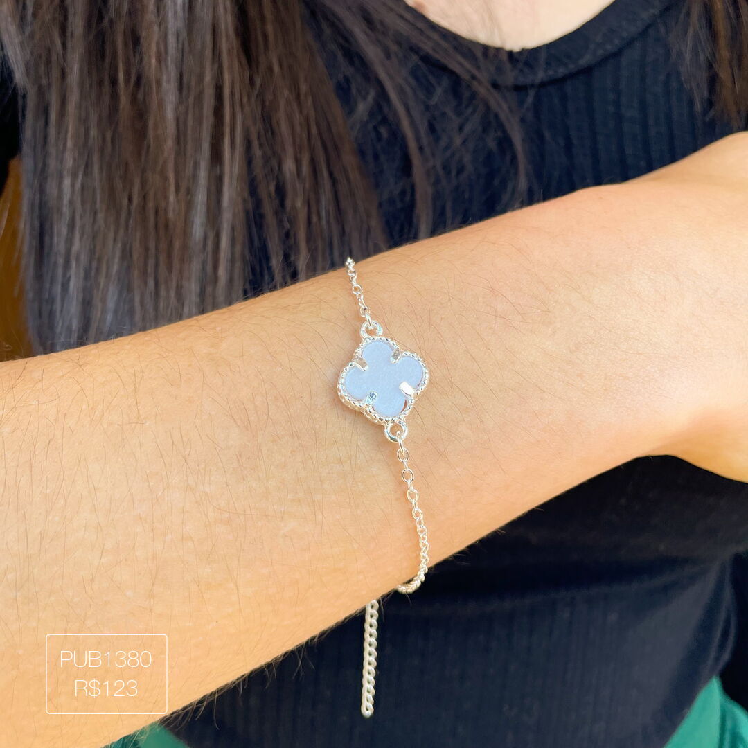 Pulseira c/ 1 Trevo G Madre Lisa Prateada